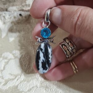 Silver Pendant With Buffalo Turquoise And Blue Topaz